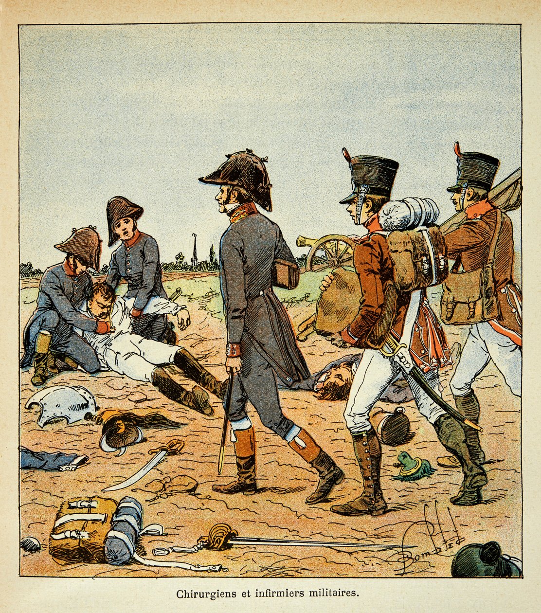 Ilustracja zbombardowanego Louisa (1862-1927) z książki „Memoriał św. Heleny” hrabiego Emmanuela de Las Cases (1766-1842): Portret chirurgów wojskowych i pielęgniarek Wielkiej Armii, kolekcja prywatna autorstwa Louis Charles Bombled