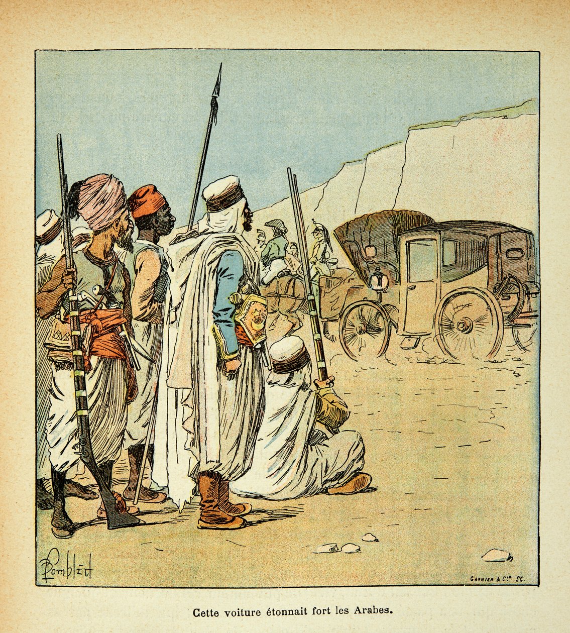 Ilustracja zbombardowanego Ludwika (1862-1927) z książki „Pamiątka Świętej Heleny” hrabiego Emmanuela de Las Cases (1766-1842): Wyprawa do Egiptu. Egipcjanie zaskoczeni francuskimi załogami, kolekcja prywatna autorstwa Louis Charles Bombled