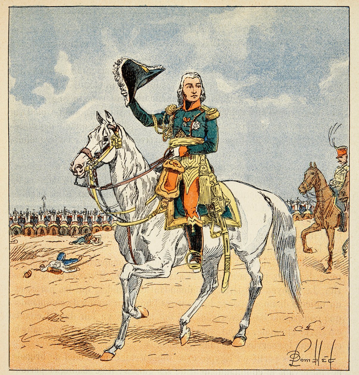 Ilustracja zbombardowanego Ludwika (1862-1927) z książki „Memoriał św. Heleny” hrabiego Emmanuela de Las Cases (1766-1842): Portret konny marszałka Jeana Baptiste Bessieresa (1768-1813), księcia Istrii, szeregowiec Kolekcja autorstwa Louis Charles Bombled