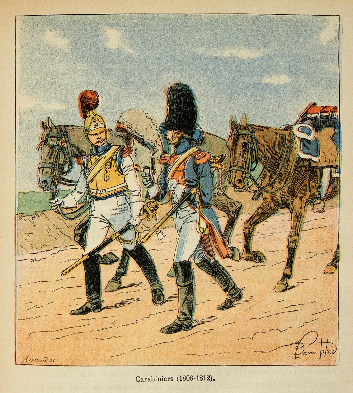 Ilustracja zbombardowanego Louisa (1862-1927) z książki „Memoriał św. Heleny” hrabiego Emmanuela de Las Cases (1766-1842): Carabiniiers (1806-1812), kolekcja prywatna autorstwa Louis Charles Bombled