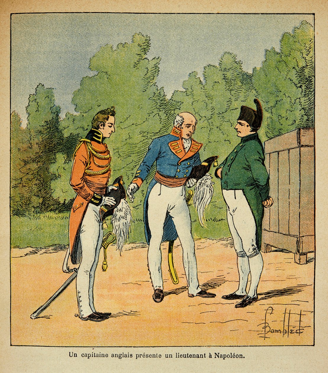 Ilustracja zbombardowanego Ludwika (1862-1927) z książki „Memoriał św. Heleny” hrabiego Emmanuela de Las Cases (1766-1842): Do św. Heleny, angielskiego kapitana podarowanego cesarzowi Napoleonowi, porucznikowi, kolekcja prywatna autorstwa Louis Charles Bombled