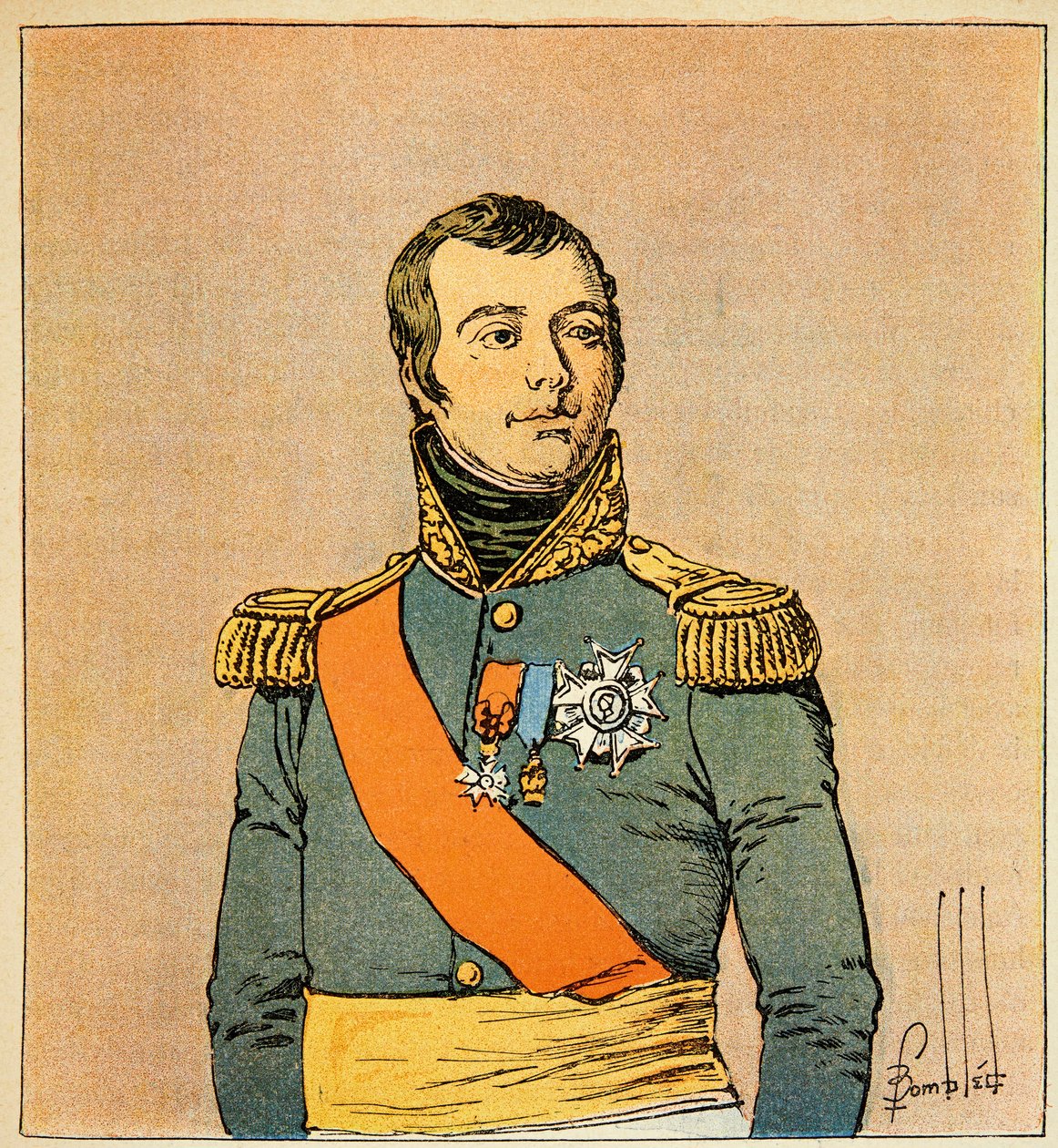 Ilustracja zbombardowanego Louisa (1862-1927) z książki „Memoriał św. Heleny” hrabiego Emmanuela de Las Cases (1766-1842): Portret Marechala Etienne Macdonalda (1765-1840), księcia Tarentu, kolekcja prywatna autorstwa Louis Charles Bombled
