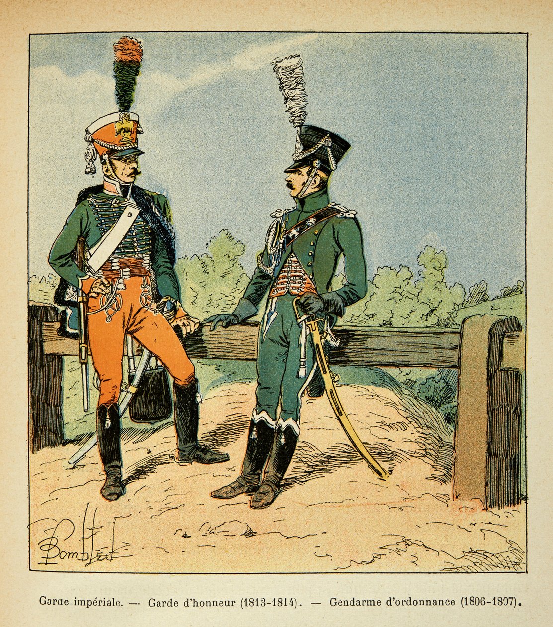 Ilustracja zbombardowanego Louisa (1862-1927) z książki „Memoriał św. Heleny” hrabiego Emmanuela de Las Cases (1766-1842): Gwardia cesarska: Gwardia Honorowa (1813 - 1814) i Konstabl Ordynacji (1806 - 1807), kolekcja prywatna autorstwa Louis Charles Bombled