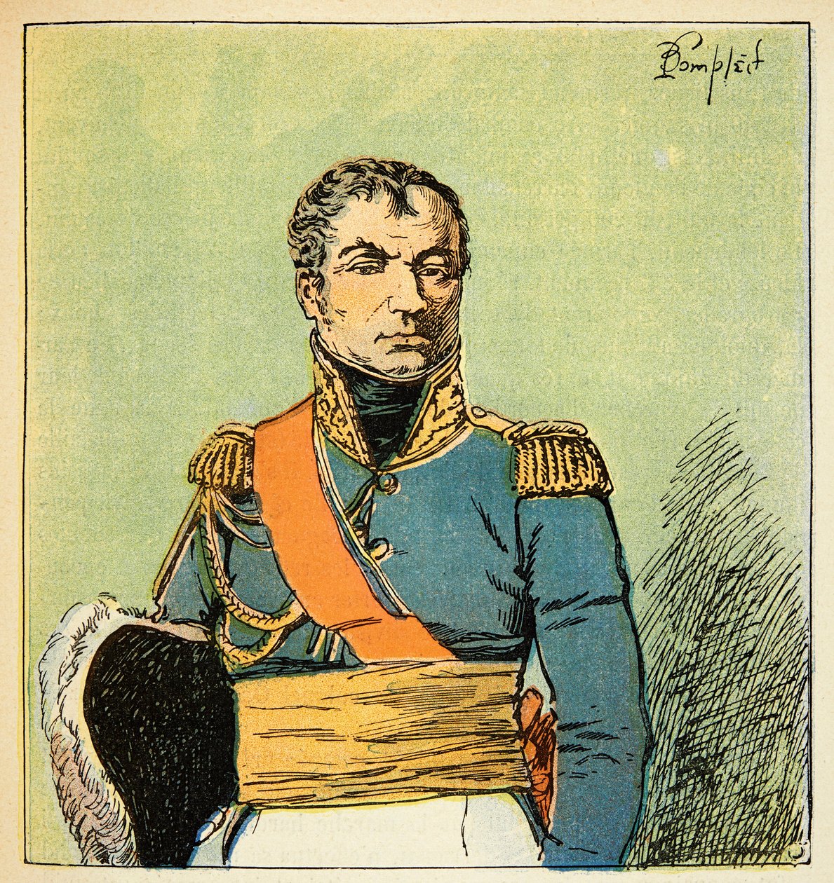 Ilustracja zbombardowanego Louisa (1862-1927) z książki „Memoriał św. Heleny” hrabiego Emmanuela de Las Cases (1766-1842): Portret marszałka Nicolasa Charlesa Oudinota (1767-1847), księcia Reggio, kolekcja prywatna autorstwa Louis Charles Bombled