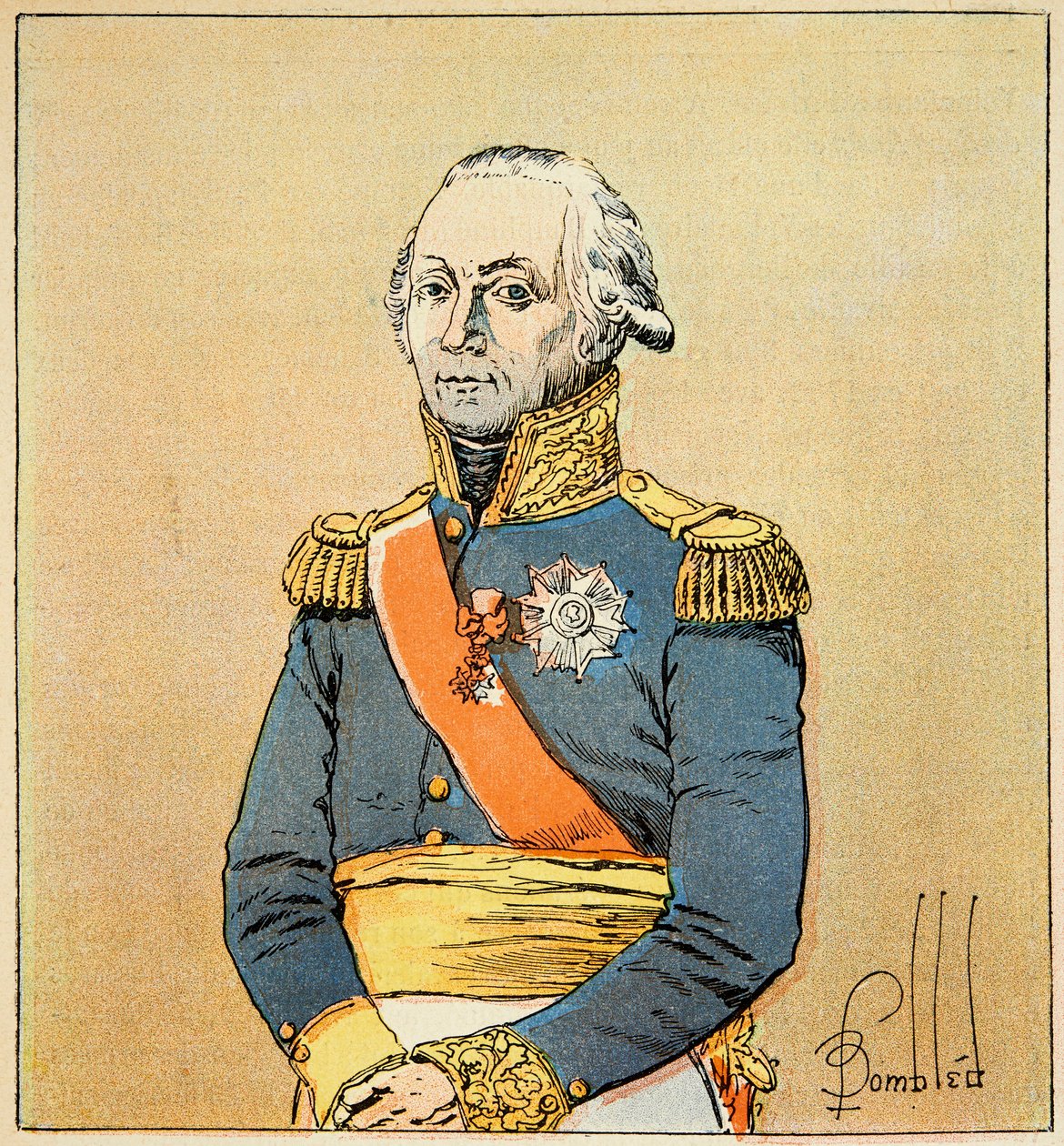 Ilustracja zbombardowanego Louisa (1862-1927) z książki „Memoriał św. Heleny” hrabiego Emmanuela de Las Cases (1766-1842): Portret Marechala Francois Christophe Kellermanna (1735-1820), księcia Valmy, kolekcja prywatna autorstwa Louis Charles Bombled