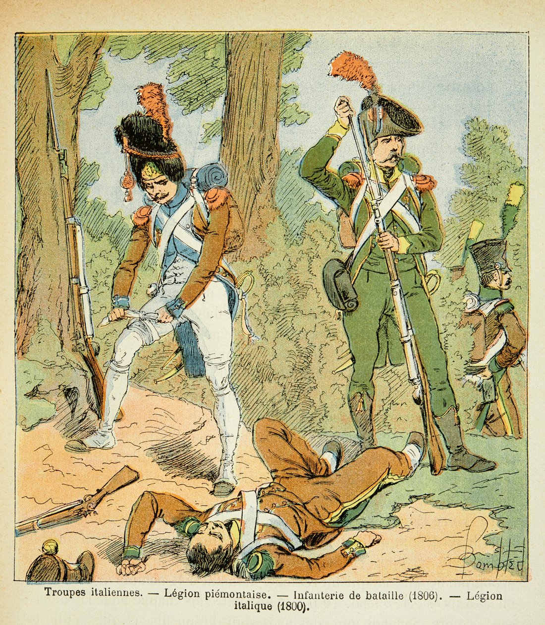 Ilustracja zbombardowanego Louisa (1862-1927) z książki „Memoriał św. Heleny” hrabiego Emmanuela de Las Przypadki (1766-1842): Oddziały włoskie, Legion Piemontaise: Piechota Bojowa (1806, Legion Italic (1800), kolekcja prywatna autorstwa Louis Charles Bombled
