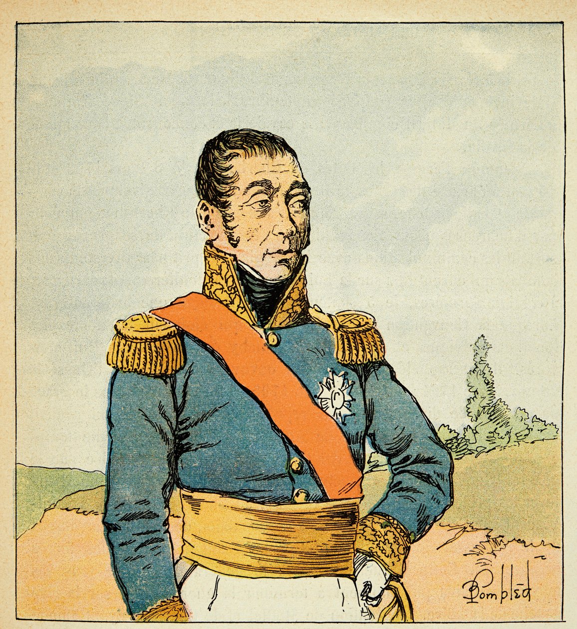 Ilustracja zbombardowanego Louisa (1862-1927) z książki „Memoriał św. Heleny” hrabiego Emmanuela de Las Cases (1766-1842): Portret Marechala Emmanuela de Grouchy (1766-1847), kolekcja prywatna autorstwa Louis Charles Bombled
