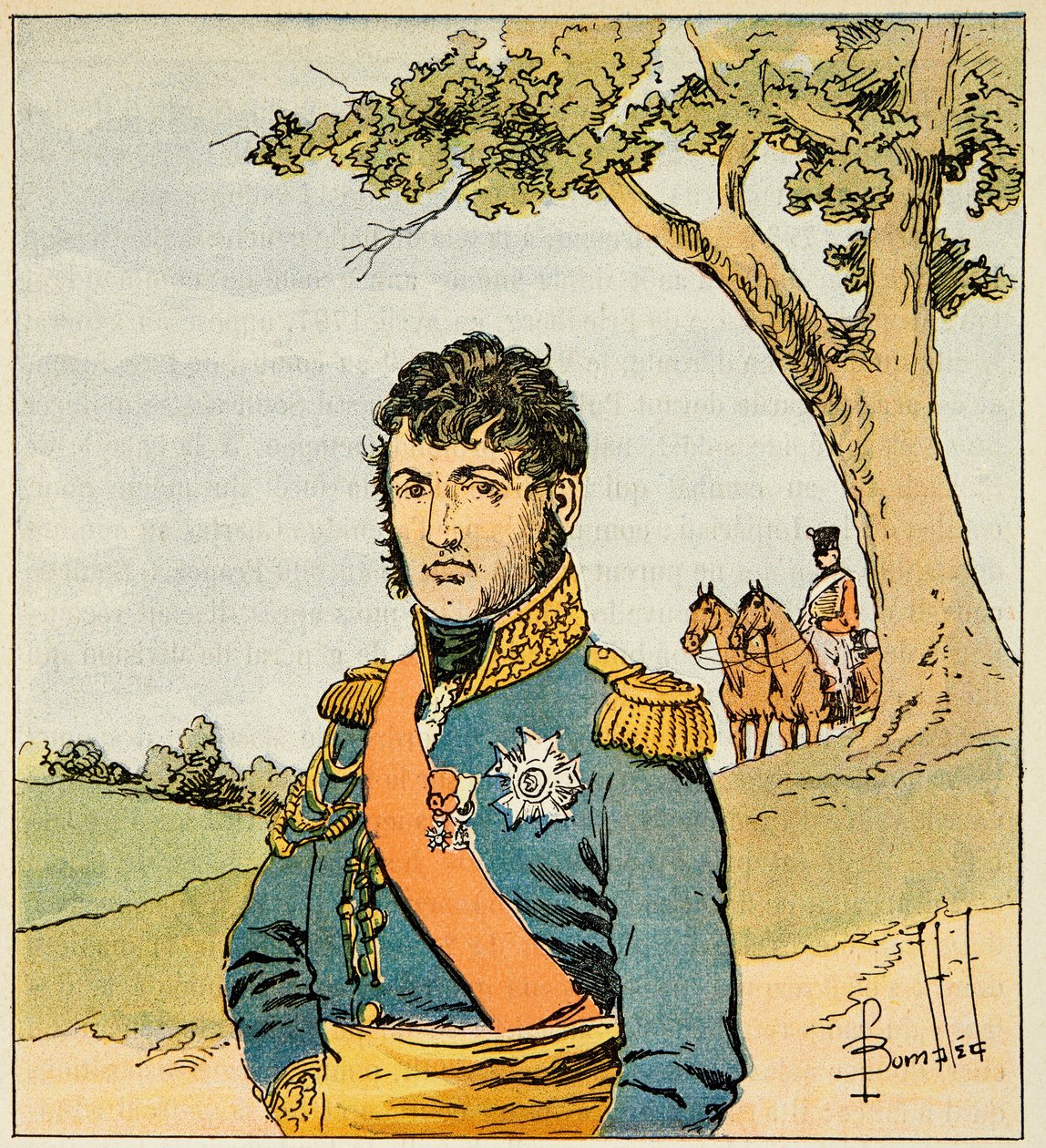 Ilustracja zbombardowanego Louisa (1862-1927) z książki „Memoriał św. Heleny” hrabiego Emmanuela de Las Cases (1766-1842): Portret marszałka Jean de Dieu Soult (1769-1851), księcia Dalmacji, szeregowiec Kolekcja autorstwa Louis Charles Bombled