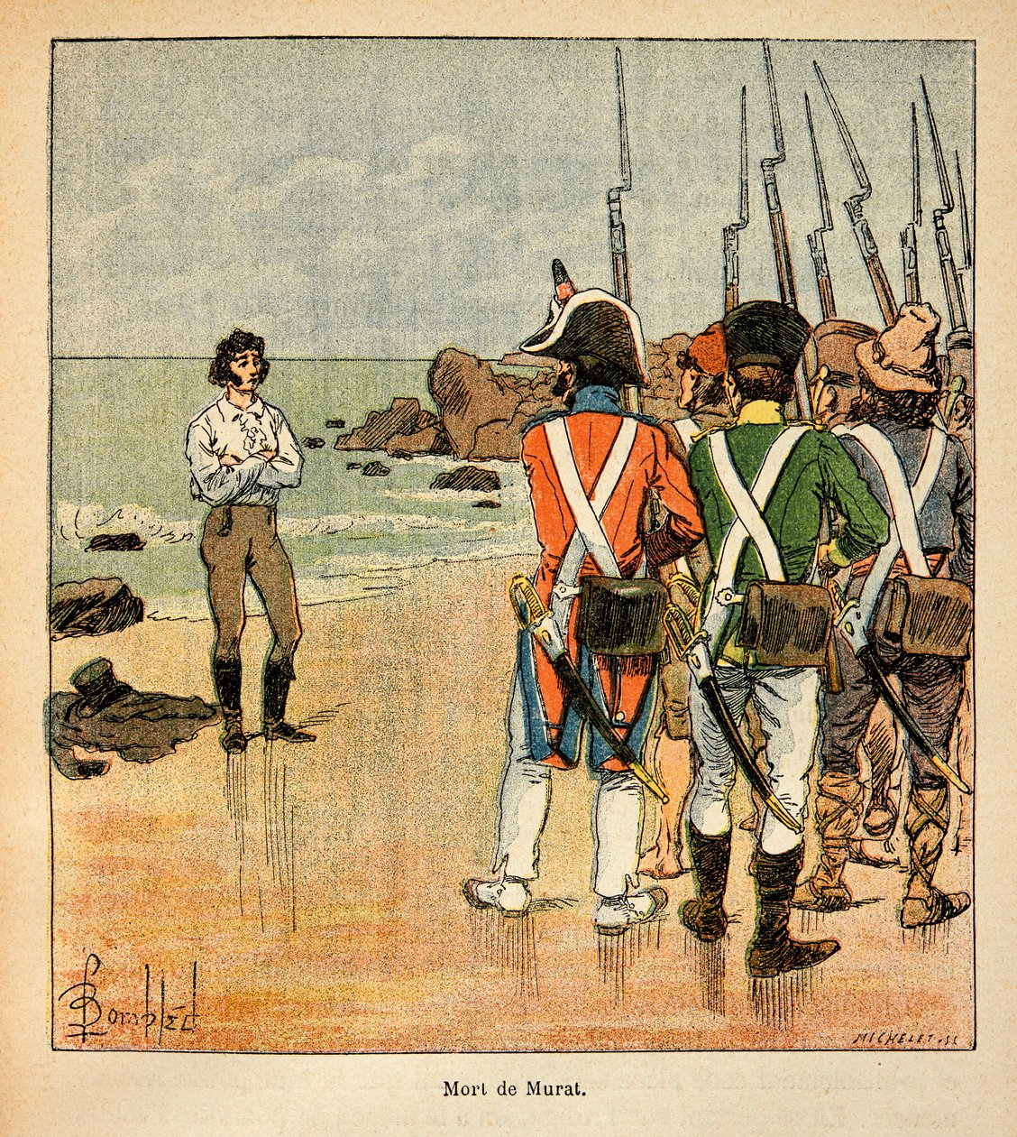 Ilustracja zbombardowanego Louisa (1862-1927) z książki „The memorial se Sainte Helene” hrabiego Emmanuela de Las Cases (1766-1842): Śmierć Joachima Murata (1767-1815), zbiory prywatne autorstwa Louis Charles Bombled