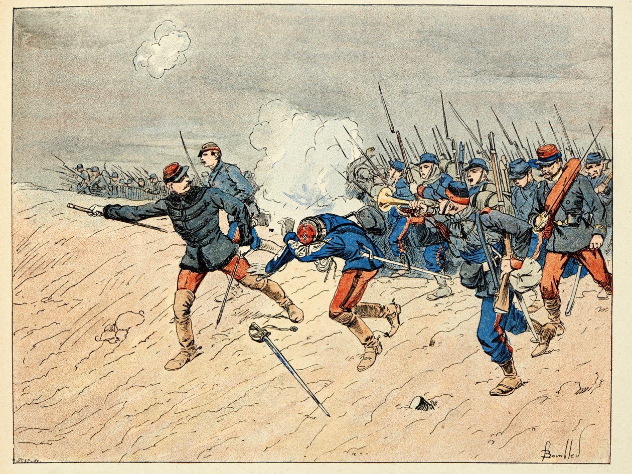 Ilustracja zaczerpnięta z książki „Les heros du Siecle”, anegdotyczne recytacje Dicka de Lonlay i ilustrowane przez Louisa Bombleda (1862-1927) autorstwa Louis Charles Bombled