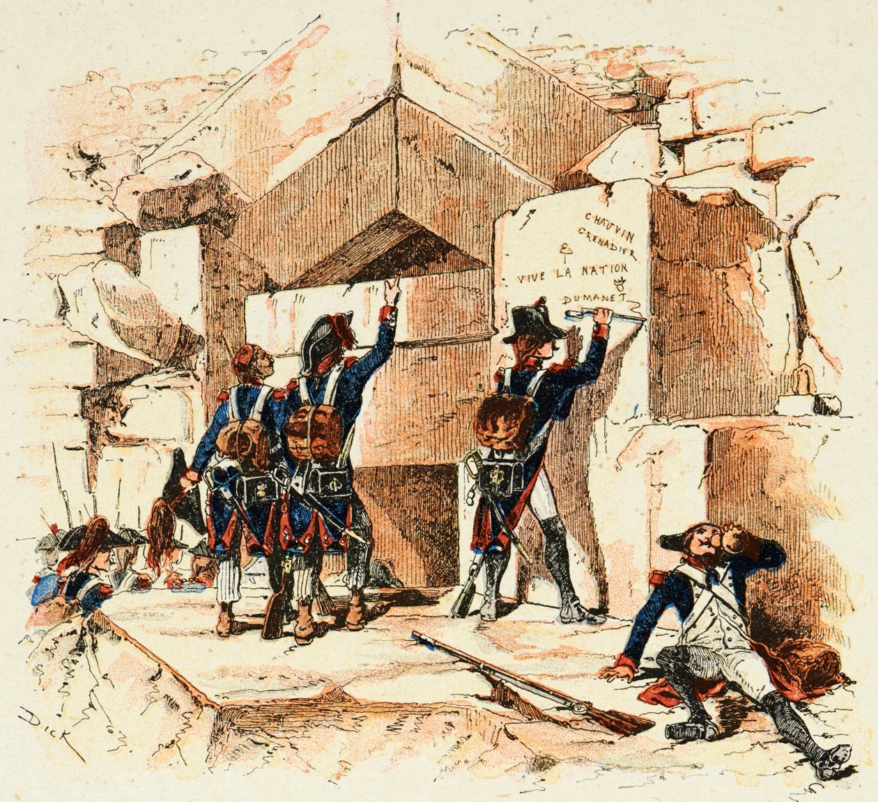 Ilustracja zaczerpnięta z książki „Les heros du Siecle”, anegdotyczne recytacje Dicka de Lonlay i ilustrowane przez Louisa Bombleda (1862-1927) autorstwa Louis Charles Bombled