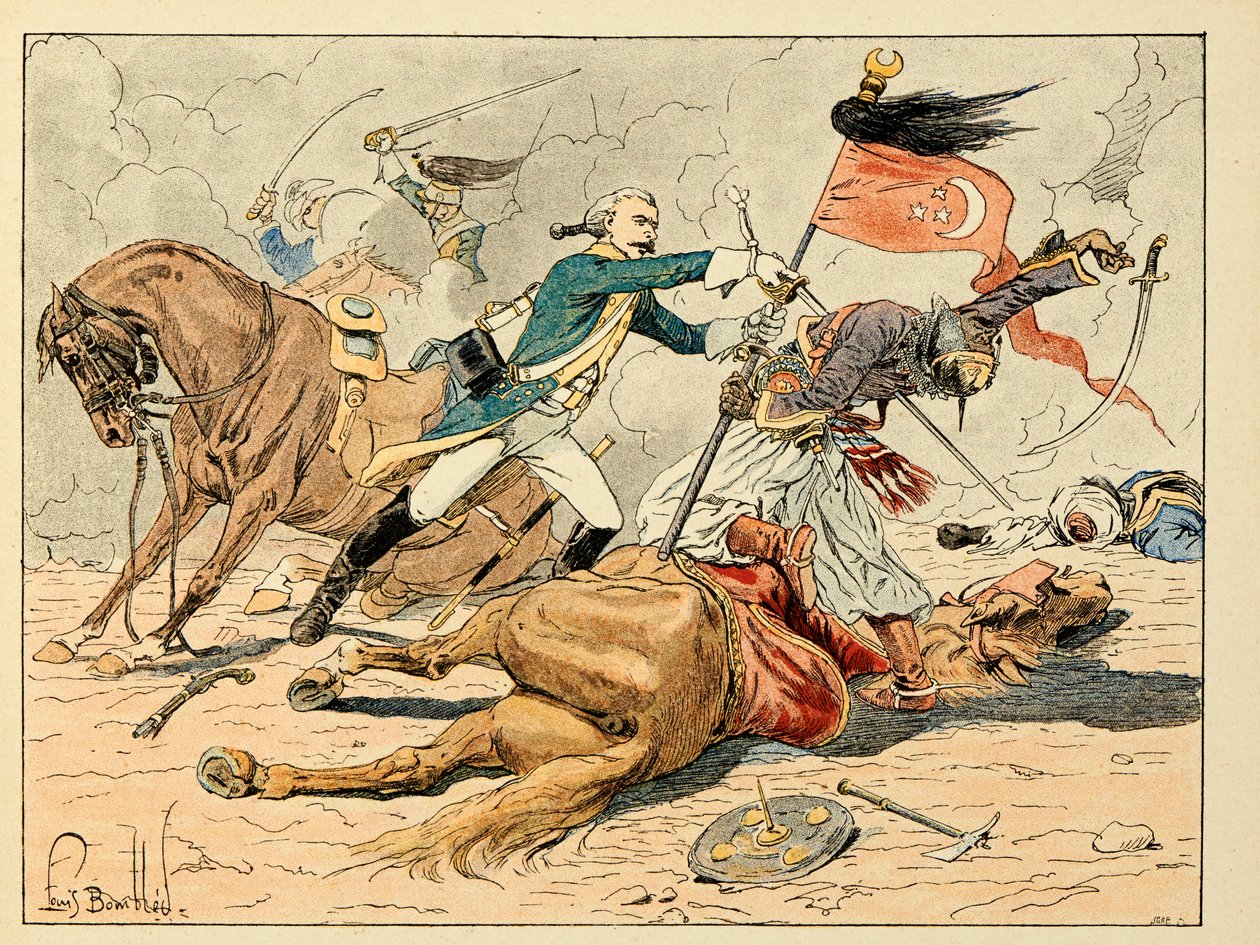 Ilustracja zaczerpnięta z książki „Les heros du Siecle”, anegdotyczne recytacje Dicka de Lonlay i ilustrowane przez Louisa Bombleda (1862-1927) autorstwa Louis Charles Bombled