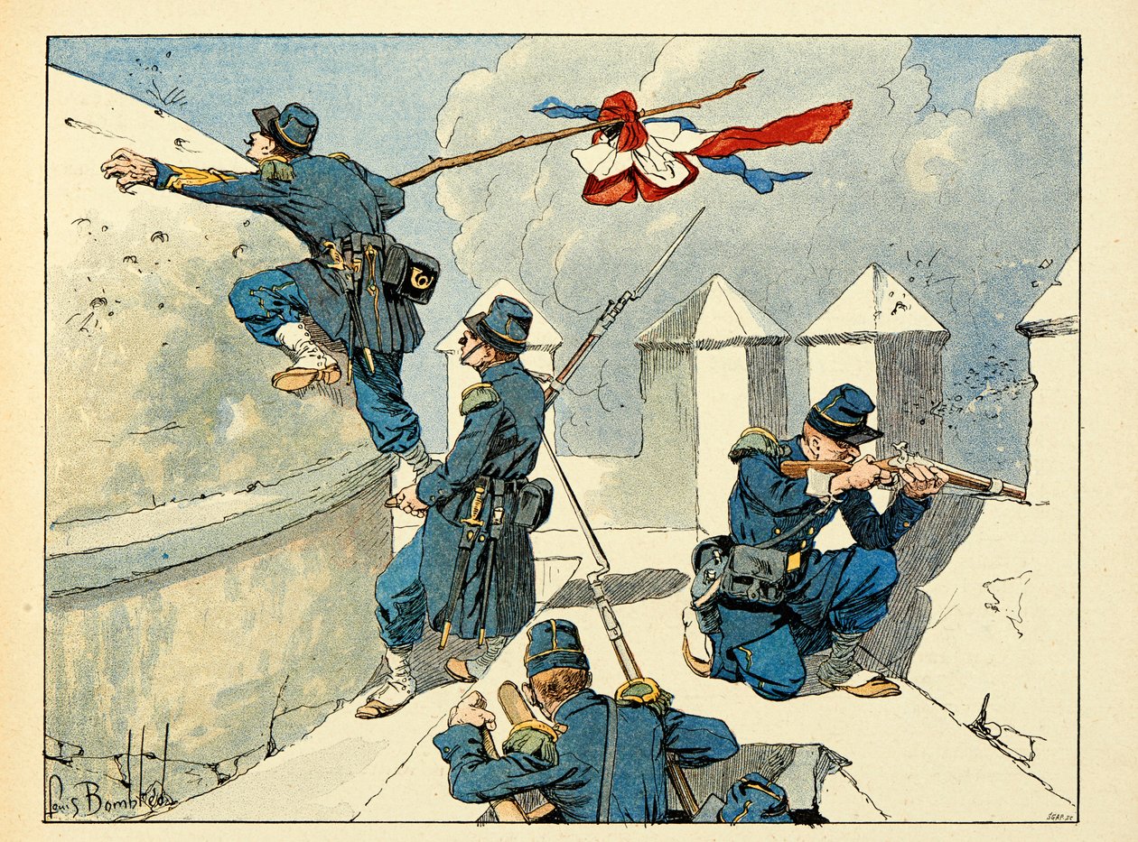 Ilustracja zaczerpnięta z książki „Bohaterowie stulecia”, anegdotyczne recytacje Dicka de Lonlay i zilustrowane przez Louisa Bombleda (1862-1927) autorstwa Louis Charles Bombled