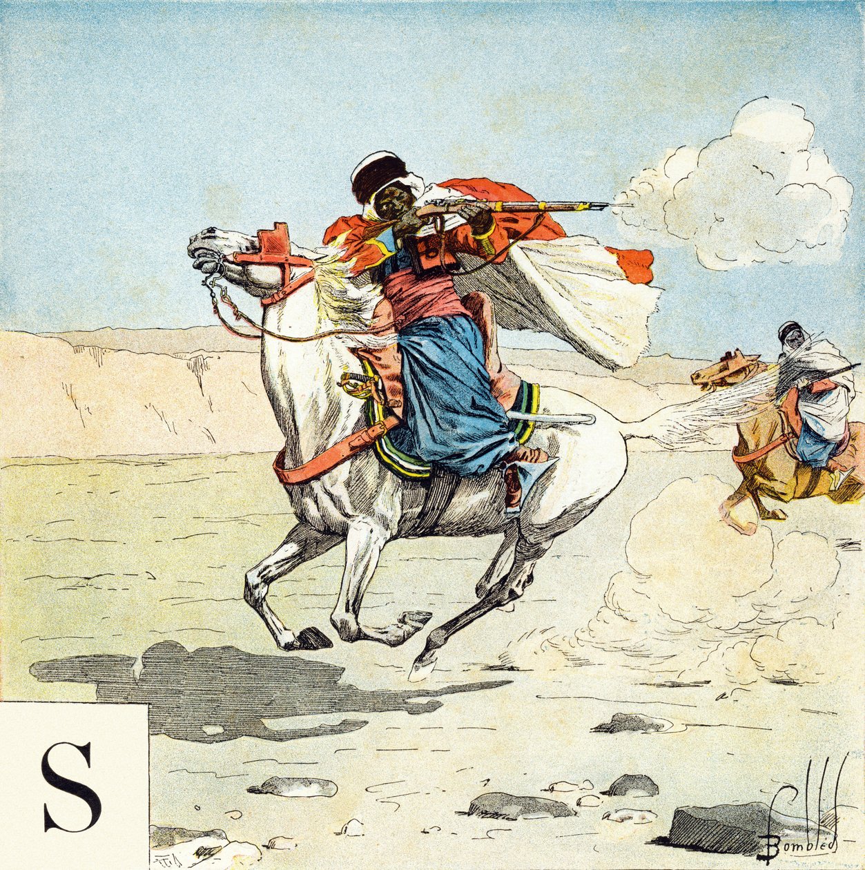 Litera S: Spahis, „Będę żołnierzem” – alfabet wojskowy autorstwa Louis Charles Bombled