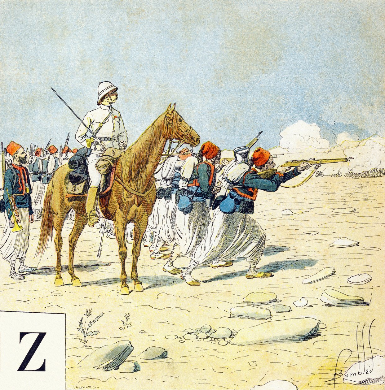 Litera Z: Zouaves, „Je serai soldat”( Będę żołnierzem) - Alfabet wojskowy autorstwa Louis Charles Bombled