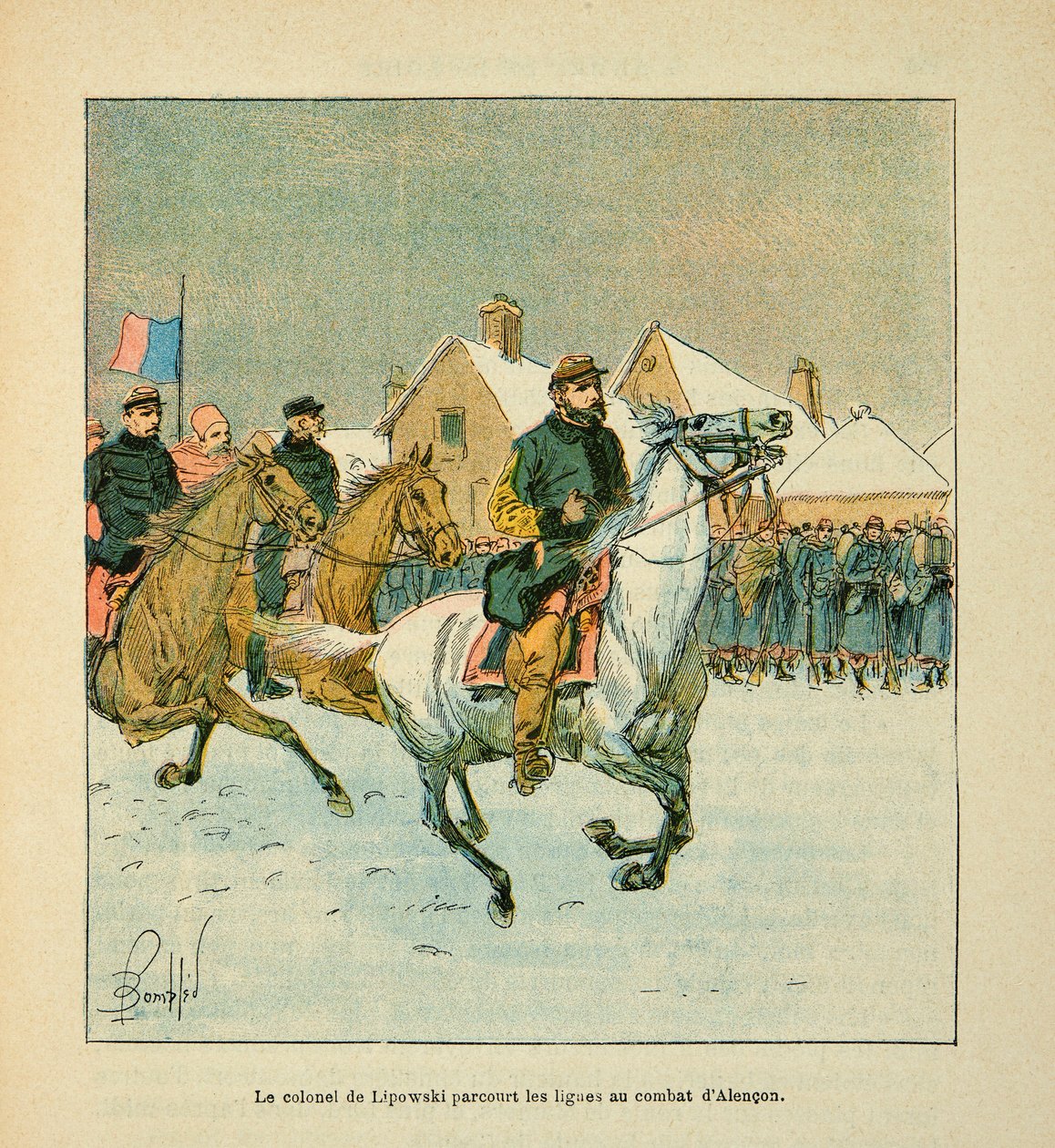 Armee nad Loarą Eugeniusza Sierżanta, dit Grenest, ilustr. Louis Bombled (1862-1927) (Wojna francusko-niemiecka; kampania 1870-1871): Pułkownik Lipowski podróżuje po liniach bojowych Alencon w styczniu 1871, zbiory prywatne autorstwa Louis Charles Bombled