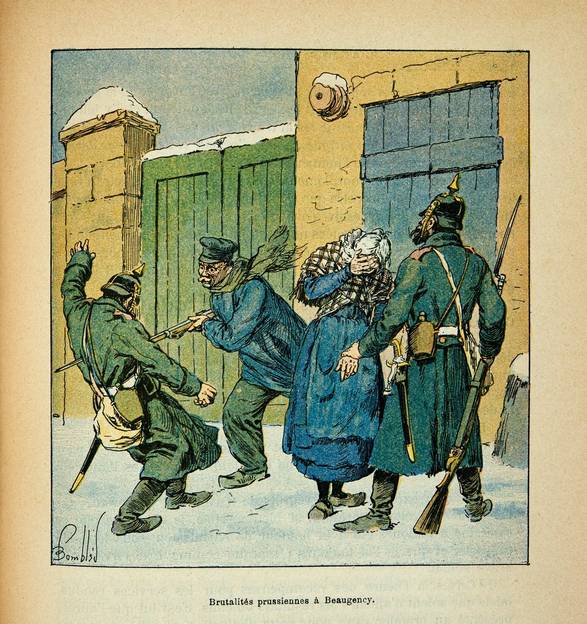 Armee nad Loarą Eugeniusza Sergenta, zwanego Grenest, zilustrowana przez Louisa Bombleda (1862-1927) (Wojna francusko-niemiecka; kampania 1870-1871): W Beaugency mieszkańcy bronią się przed pruskimi brutalami w grudniu 1870, szeregowiec Zbierz autorstwa Louis Charles Bombled