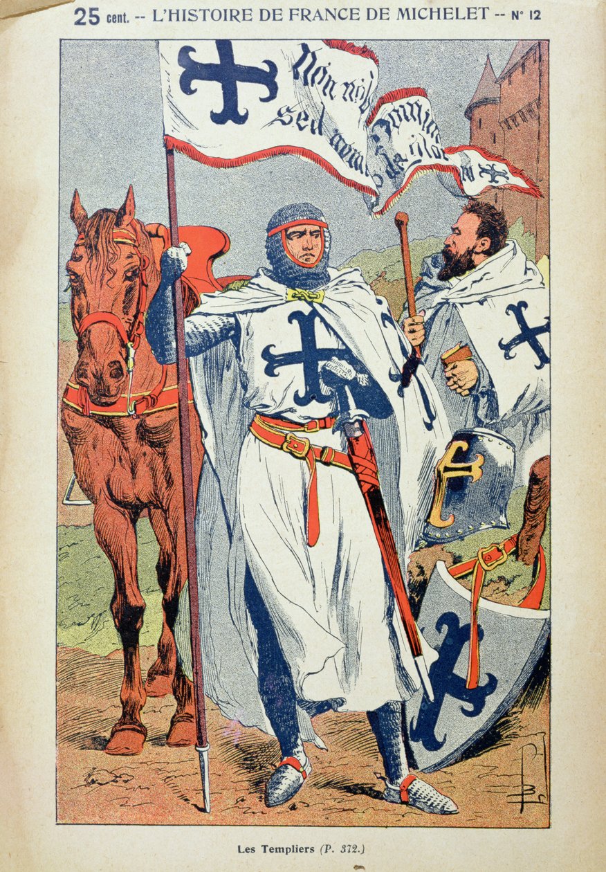 Templariusze, ilustracja z „Histoire de France” Julesa Micheleta (1798-1874) c.1900 autorstwa Louis Charles Bombled