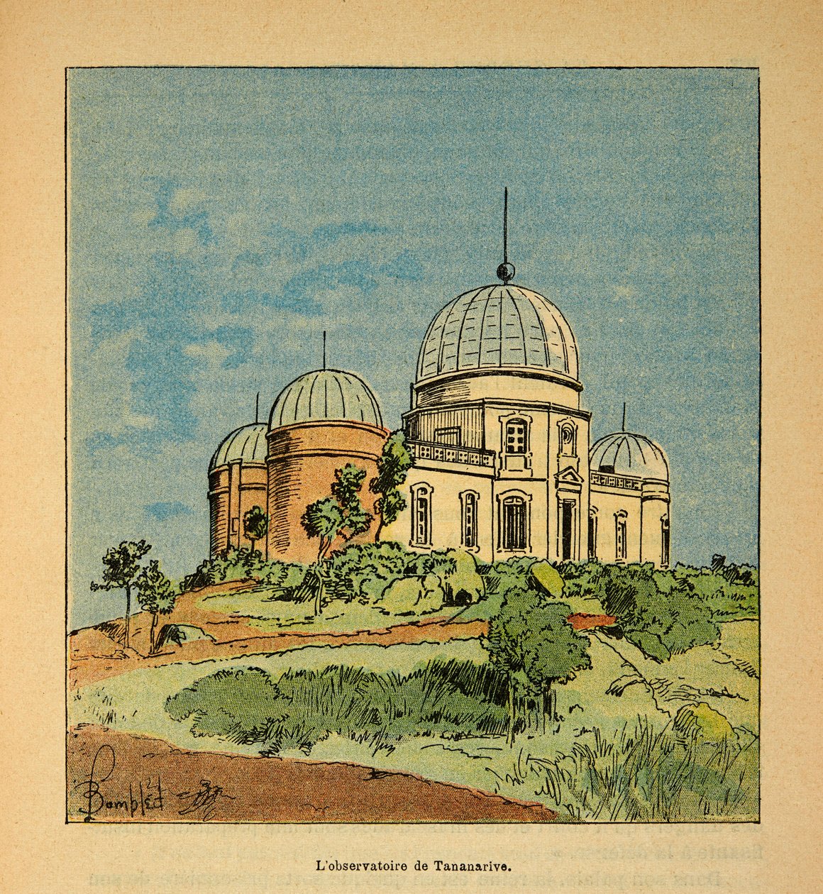 Wojna na Madagaskarze – anegdotyczna historia francuskich ekspedycji z lat 1885-1895 Henri Galli dit Galllichet (1854-1922), ilustracja Louis Bombled (1862-1927): The Tananarive Observatory w 1895, kolekcja prywatna autorstwa Louis Charles Bombled
