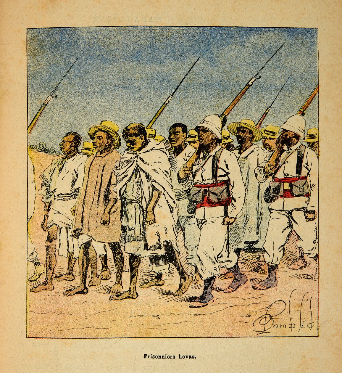 Wojna na Madagaskarze – anegdotyczna historia francuskich ekspedycji 1885-1895 Henri Galli dit Galllichet (1854-1922), ilustracja Louis Bombled (1862-1927): Więźniowie Hovas w 1895, kolekcja prywatna autorstwa Louis Charles Bombled