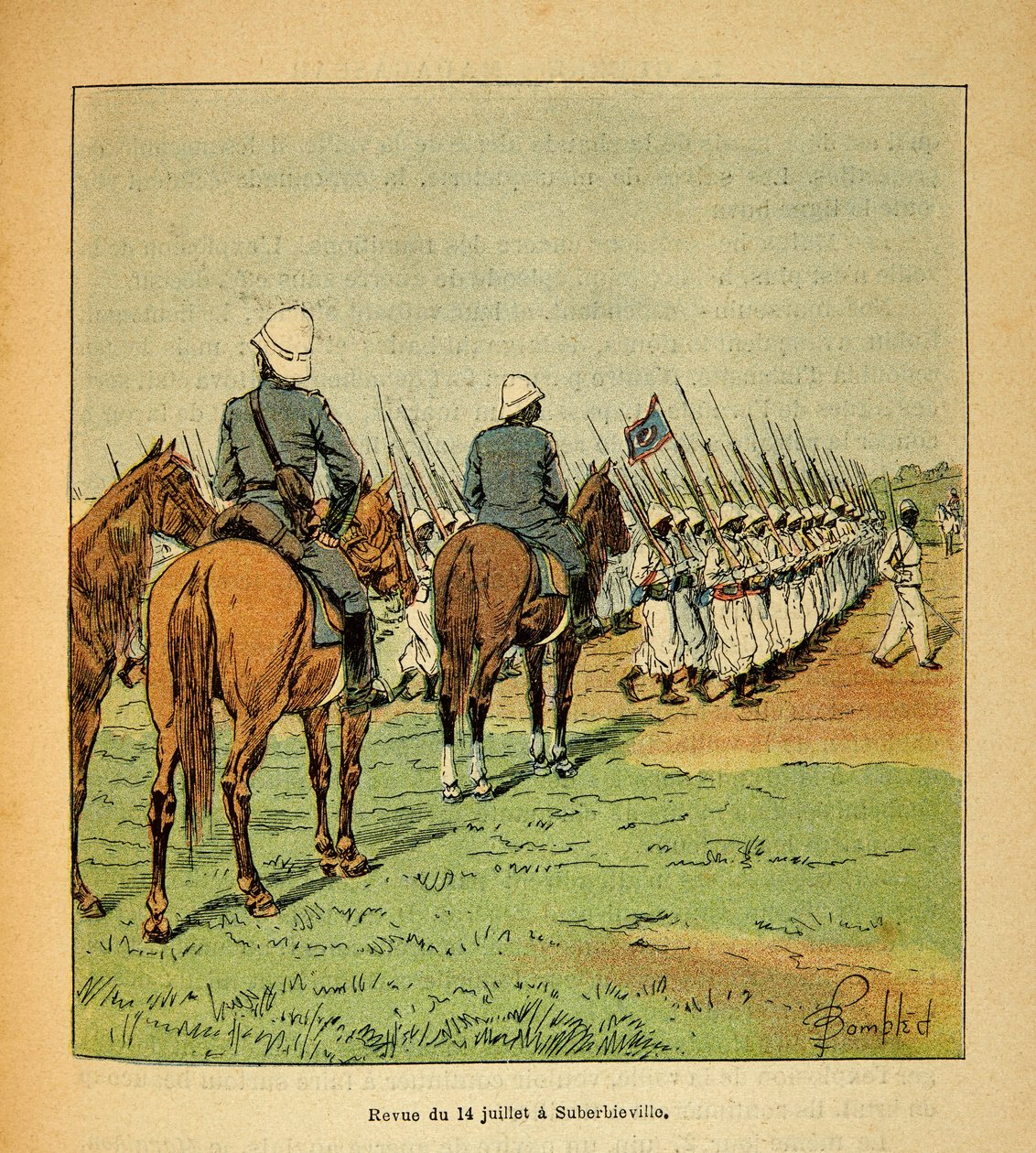 Wojna na Madagaskarze – anegdotyczna historia francuskich ekspedycji 1885-1895 Henri Galli dit Galllichet (1854-1922), ilustracja Louis Bombled (1862-1927): Revue des trupes 14 lipca autorstwa Louis Charles Bombled