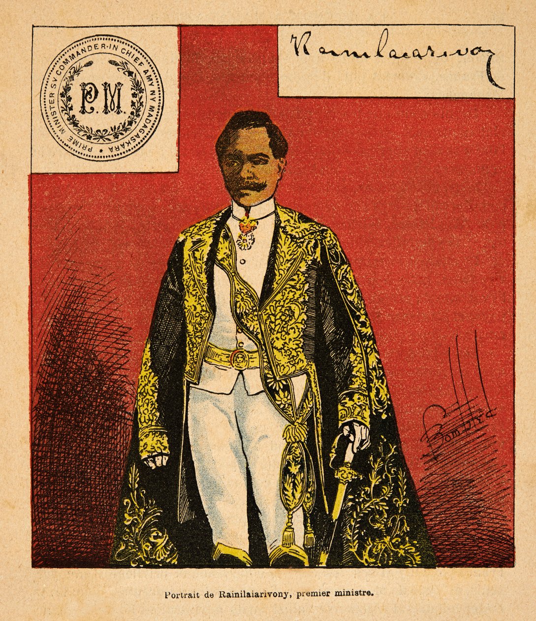 Wojna na Madagaskarze – anegdotyczna historia francuskich ekspedycji 1885-1895 Henri Galli dit Galllichet (1854-1922), ilustracja Louis Bombled (1862-1927): Portret premiera Rainilaiarivony (1828-1896), kolekcja prywatna autorstwa Louis Charles Bombled