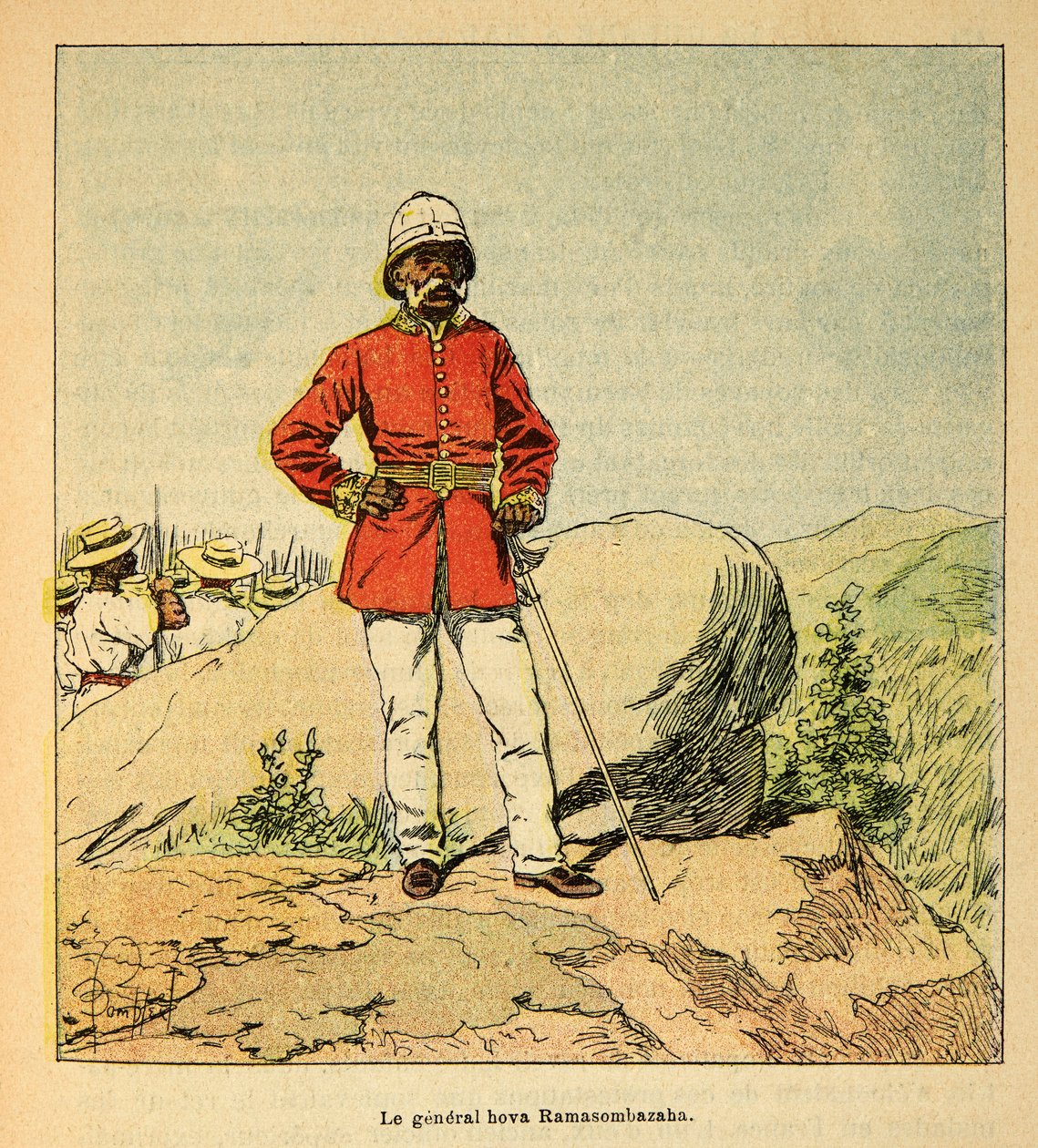 Wojna na Madagaskarze – anegdotyczna historia francuskich ekspedycji z lat 1885-1895 Henri Galli dit Galllichet (1854-1922), ilustracja Louis Bombled (1862-1927): Portret generała Hova Ramasombazaha, kolekcja prywatna autorstwa Louis Charles Bombled