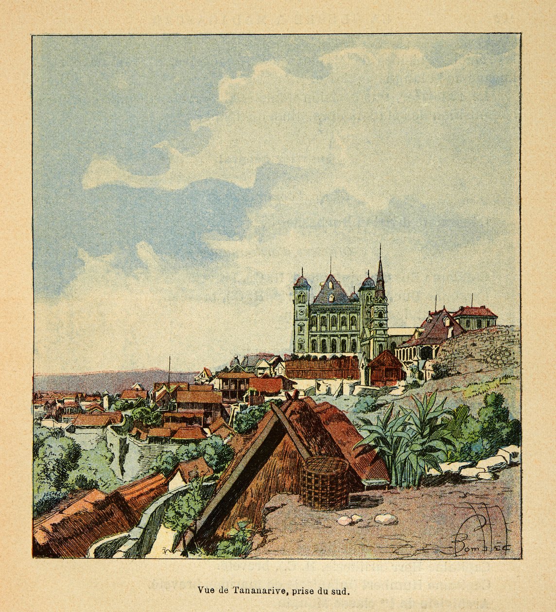 Wojna na Madagaskarze-Anegdota Historia francuskich ekspedycji 1885-1895 Henri Galli dit Galllichet (1854-1922), ilustracja Louis Bombled (1862-1927): Widok Tananarive od południa w XIX wieku, Kolekcja prywatna autorstwa Louis Charles Bombled
