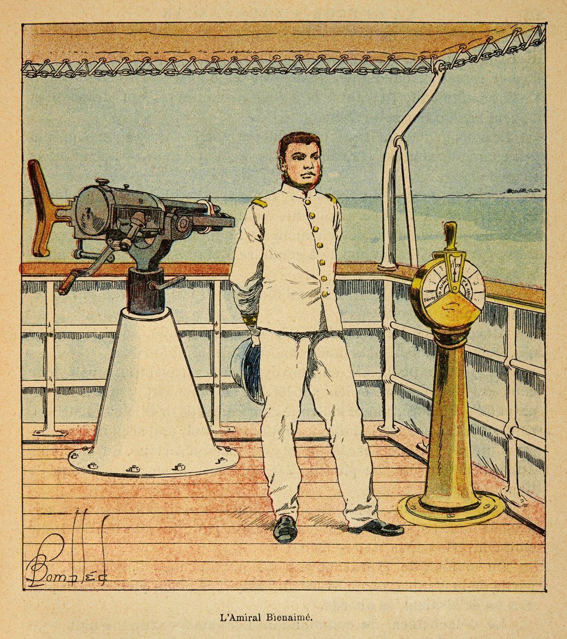 Wojna na Madagaskarze-Anegdota Historia francuskich ekspedycji 1885-1895 Henri Galli dit Galllichet (1854-1922), ilustracja Louis Bombled (1862-1927): Portret admirała Bienaime (1843-1930), kolekcja prywatna autorstwa Louis Charles Bombled