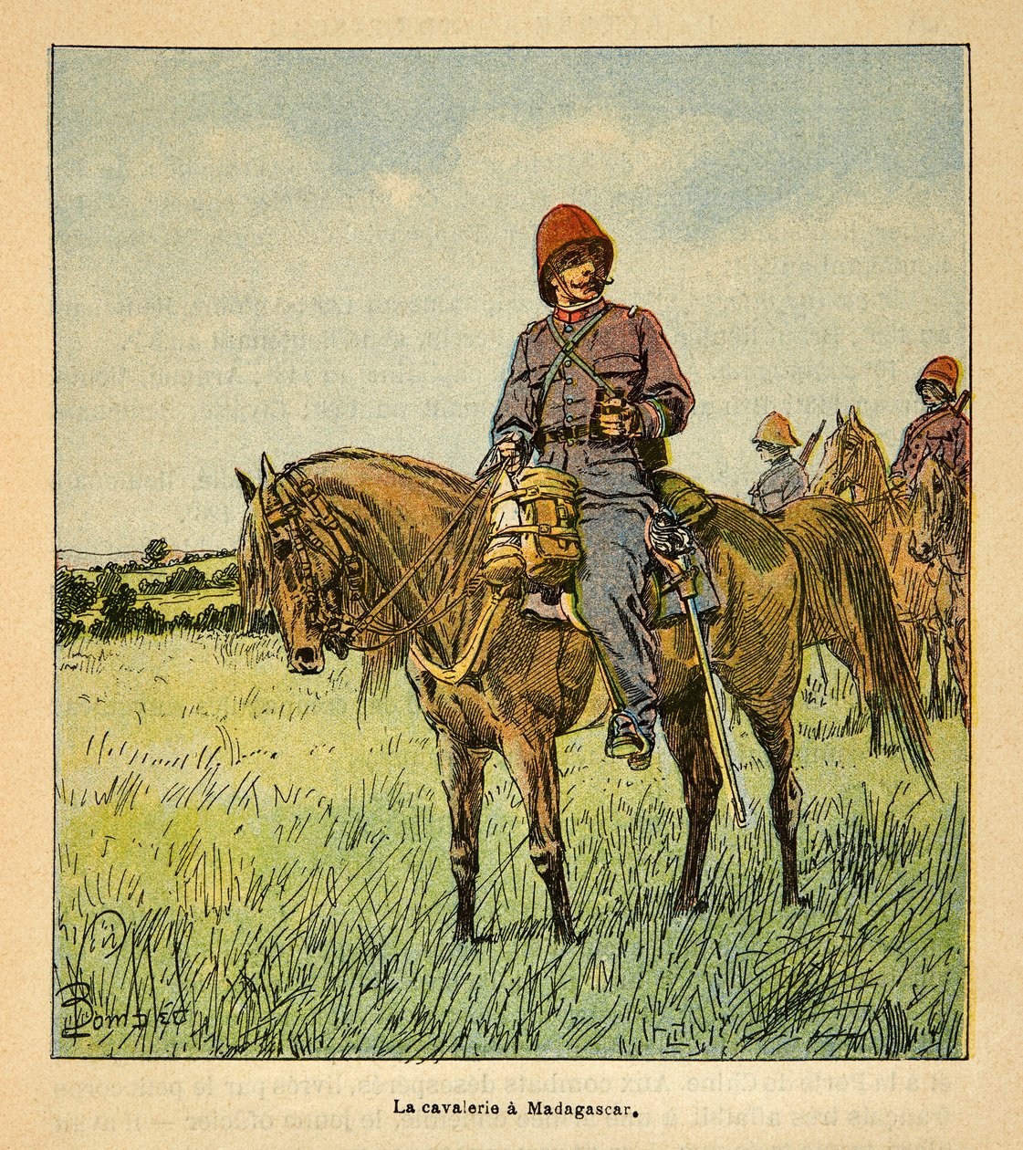 Wojna na Madagaskarze-Anegdota Historia francuskich wypraw z lat 1885-1895 Henri Galli dit Galllichet (1854-1922), ilustracja Louis Bombled (1862-1927): La cavalerie francaise à Madagascar, Collection Partial autorstwa Louis Charles Bombled