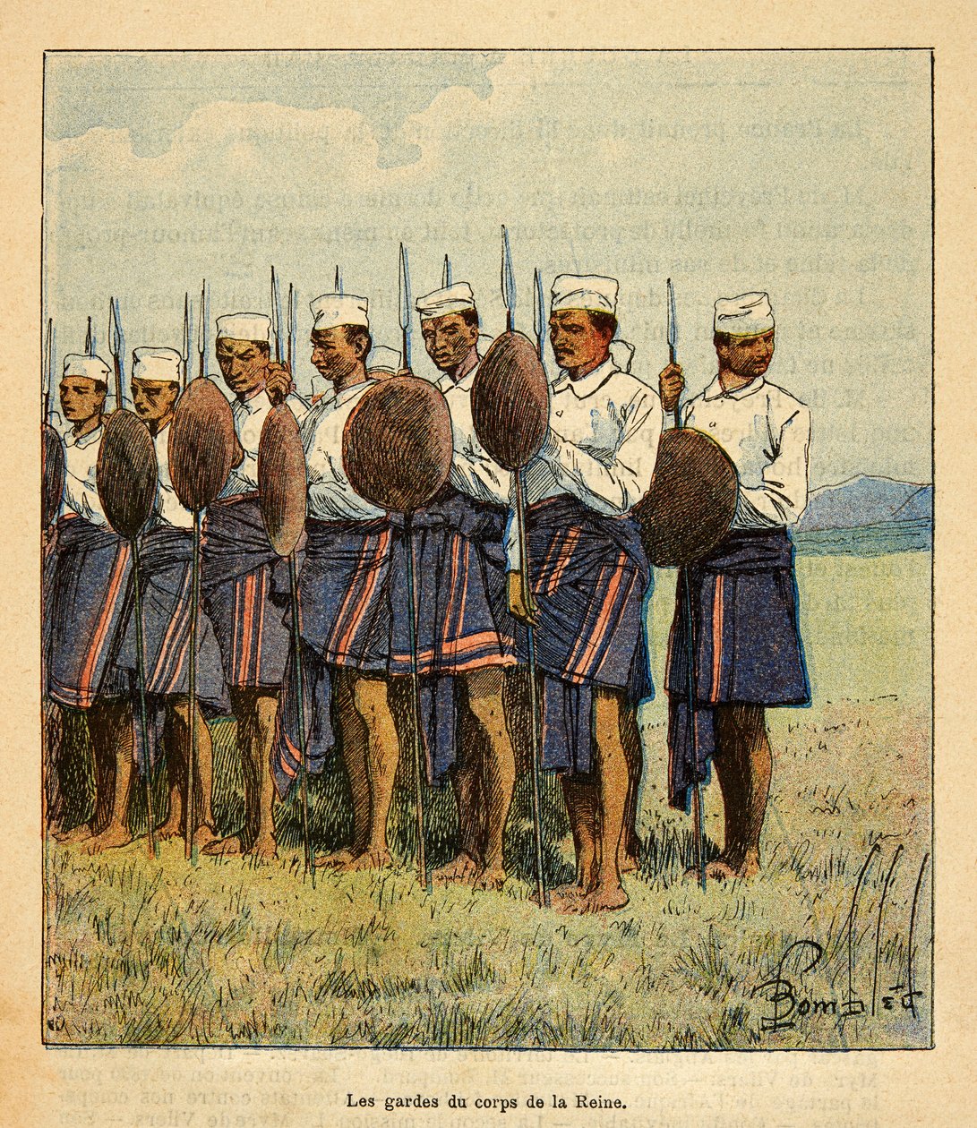 Wojna na Madagaskarze – anegdotyczna historia francuskich ekspedycji z lat 1885-1895 Henri Galli dit Galllichet (1854-1922), ilustracja Louis Bombled (1862-1927): Strażnicy królowej Ranavalony, kolekcja prywatna autorstwa Louis Charles Bombled