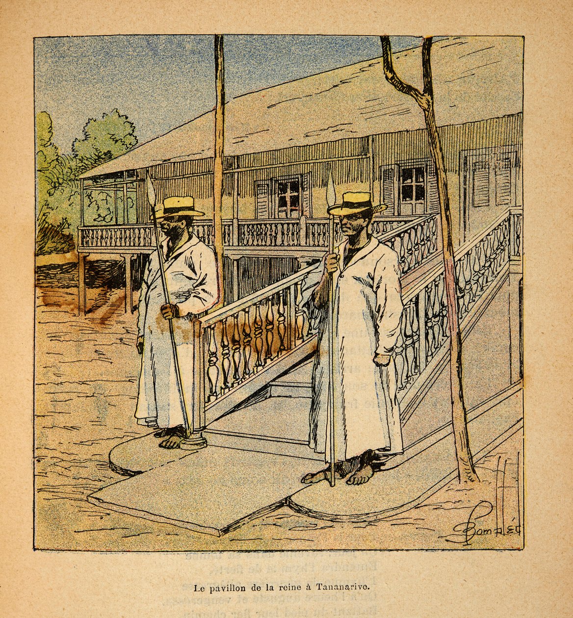 Wojna na Madagaskarze – anegdotyczna historia francuskich ekspedycji z lat 1885-1895 Henri Galli dit Galllichet (1854-1922), ilustracja Louis Bombled (1862-1927): Pawilon królowej Ranavalony w Tananarive w 1895 roku, kolekcja prywatna autorstwa Louis Charles Bombled