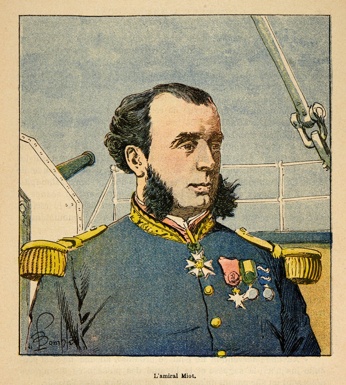 Wojna na Madagaskarze – anegdotyczna historia francuskich ekspedycji z lat 1885-1895 Henri Galli dit Galllichet (1854-1922), ilustracja Louis Bombled (1862-1927): Portret admirała Paula Emile Miota (1827-1900), kolekcja prywatna autorstwa Louis Charles Bombled