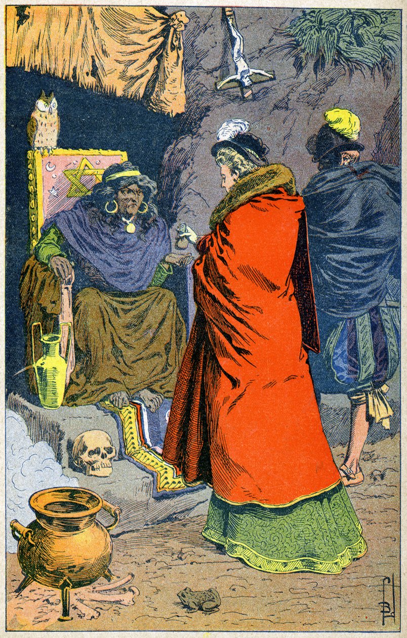 Czarownica sprzedająca filtry w XVI wieku. autorstwa Louis Charles Bombled