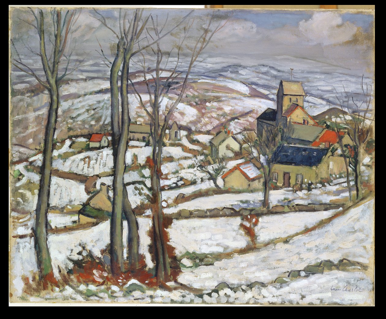Wieś w śniegu, ok. 1910-11 (olej na płótnie) autorstwa Louis Charlot