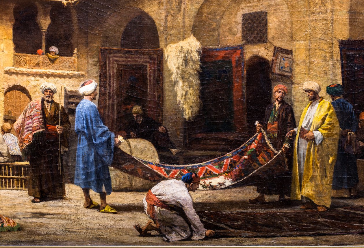 Bazar dywanów w Khan Khalil w Kairze autorstwa Louis Claude Mouchot