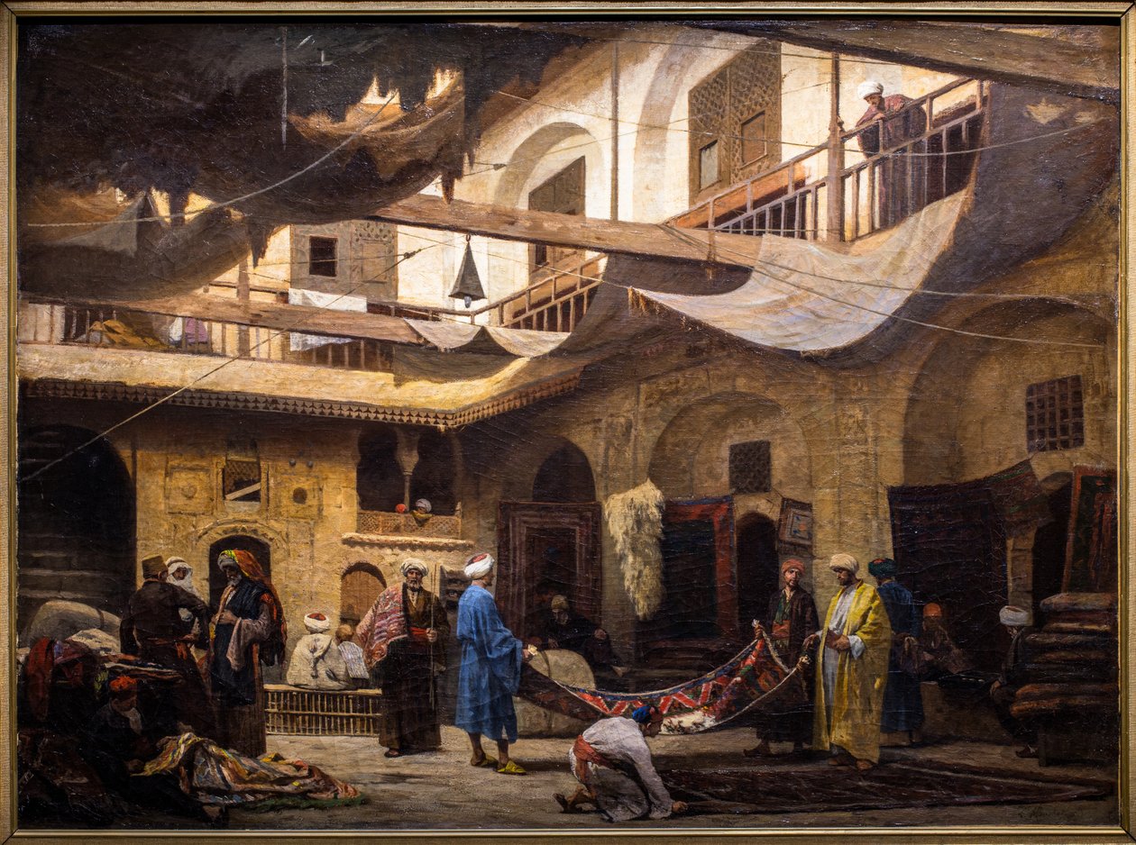 Bazar dywanów w Khan Khalil w Kairze autorstwa Louis Claude Mouchot