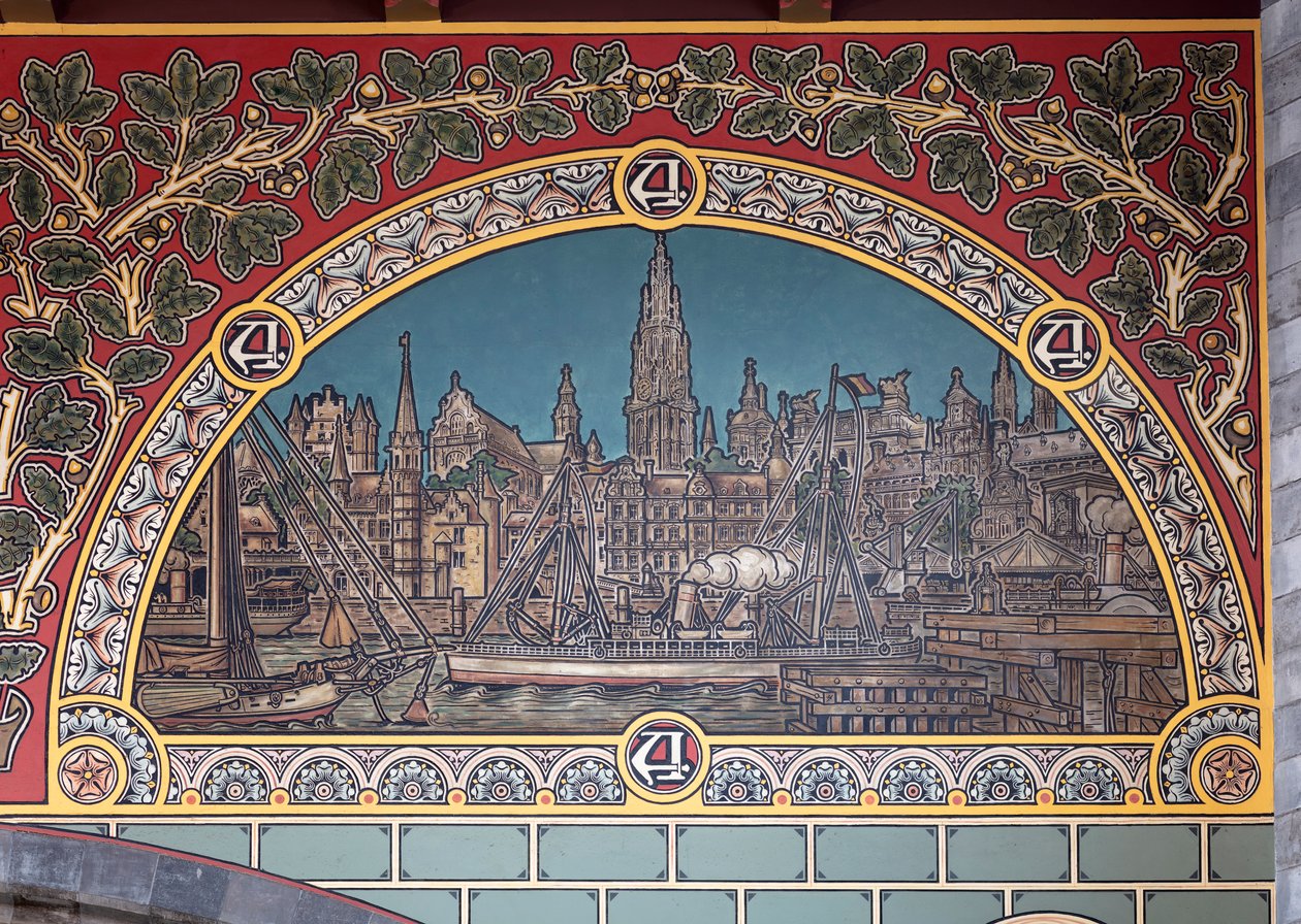 Budynek dworca kolejowego (Sint-Pietersstation). Wnętrze. 1912. Hol wejściowy. autorstwa Louis Cloquet