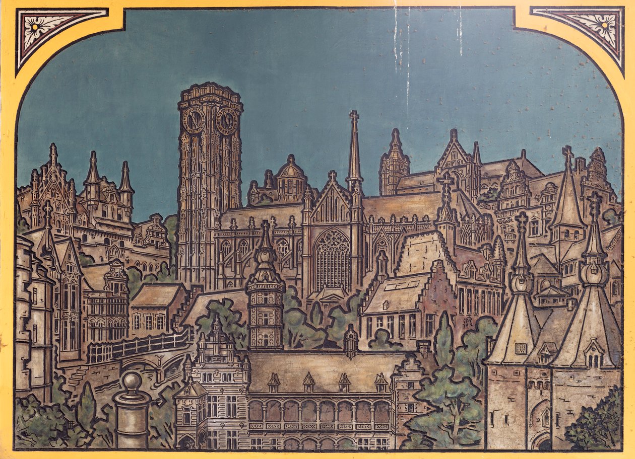 Budynek dworca kolejowego (Sint-Pietersstation). Wnętrze. 1912. Hol wejściowy. autorstwa Louis Cloquet