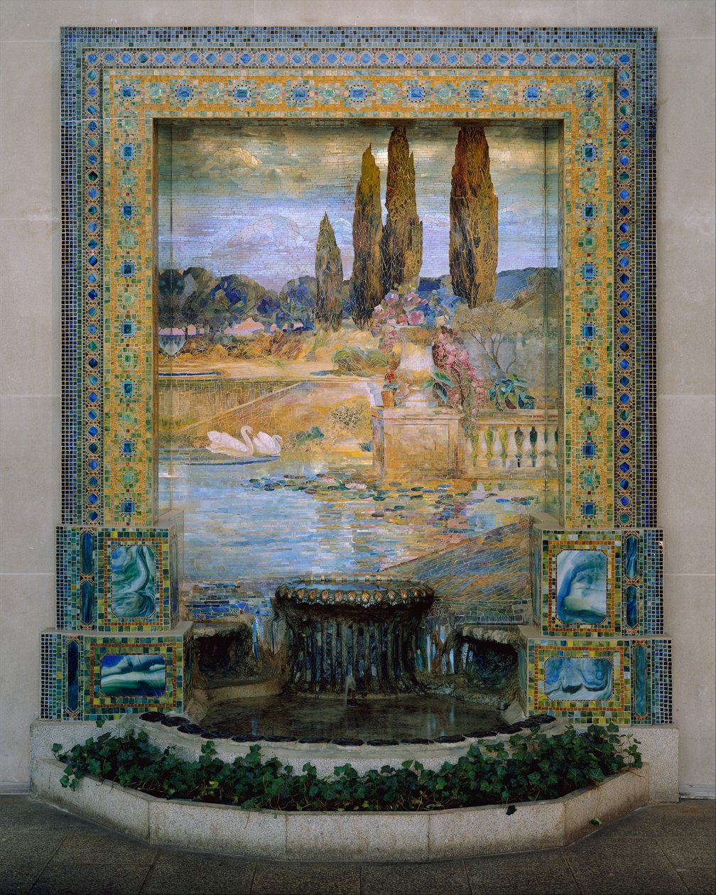 Krajobraz ogrodowy, c.1905-15 (favrile-szklana mozaika) autorstwa Louis Comfort Tiffany