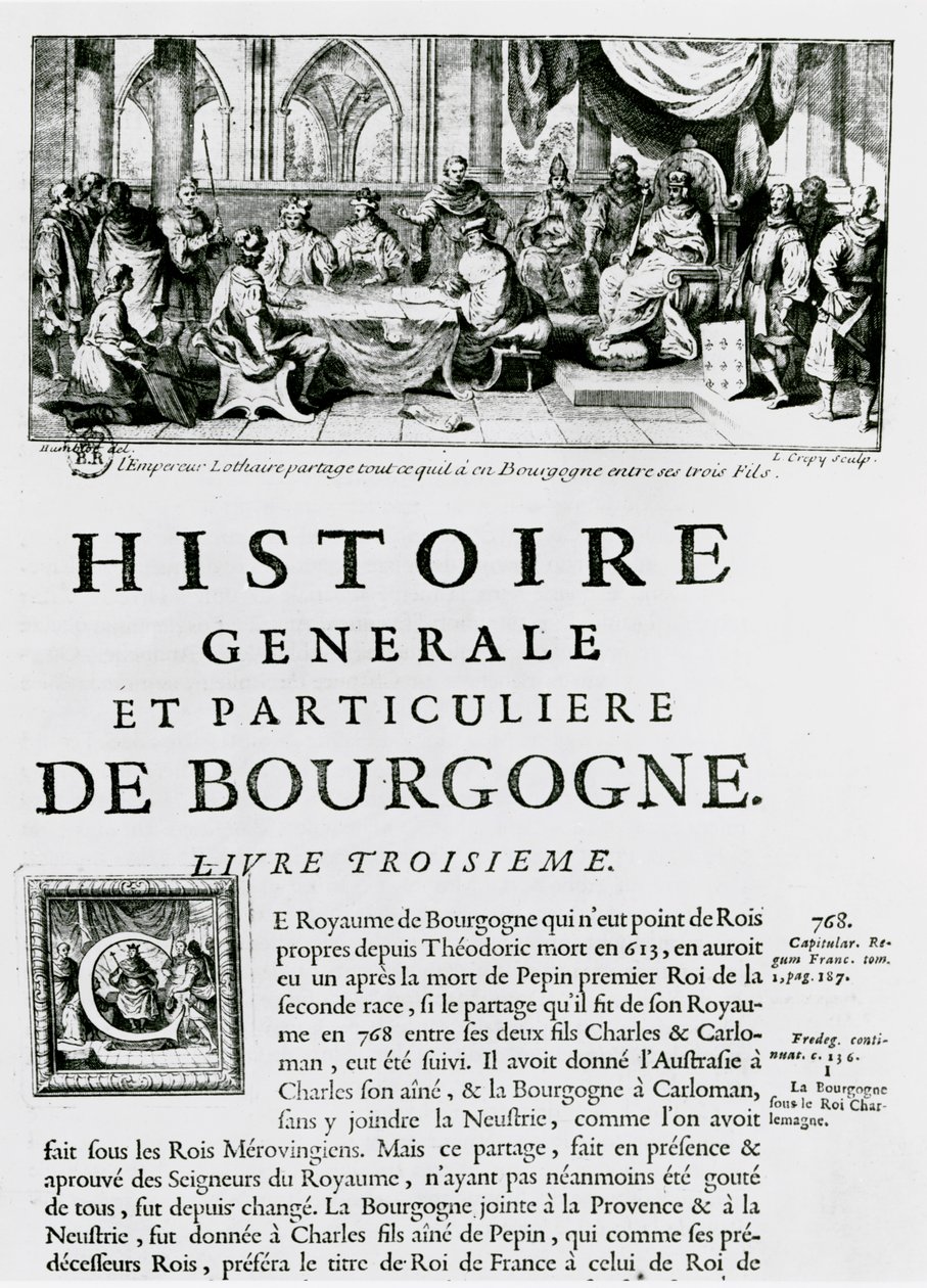Frontyspis „Histoire de Bourgogne”, przedstawiający cesarza Lotara autorstwa Louis Crepy