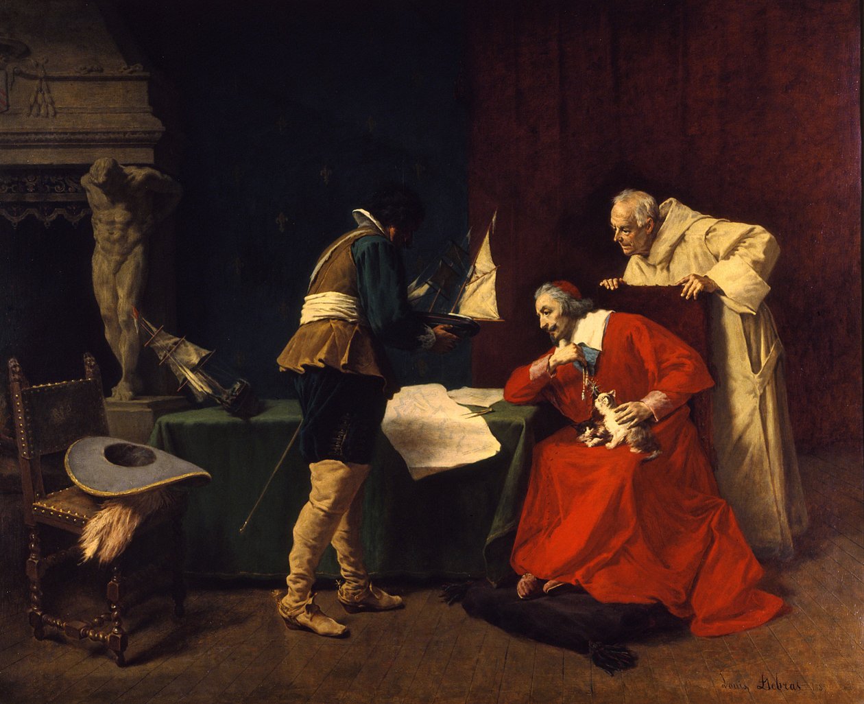 Richelieu studiuje plany ataku na oblężenie La Rochelle autorstwa Louis Debras