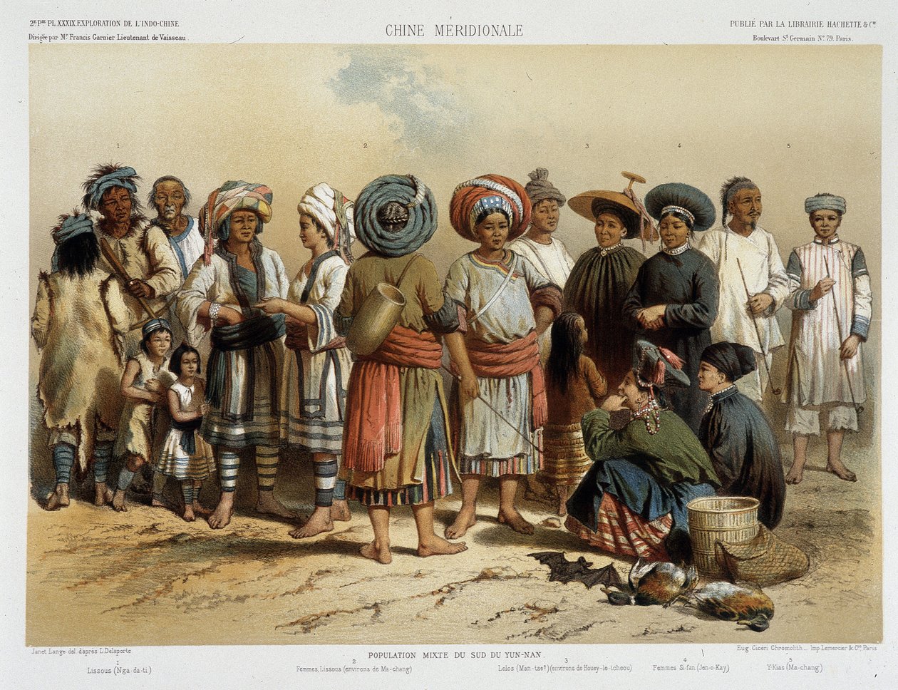 Grupy etniczne około 1870, w „Podróż poszukiwawcza w Indochinach 1866-1868” Francisa Garniera Paryż autorstwa Louis Delaporte