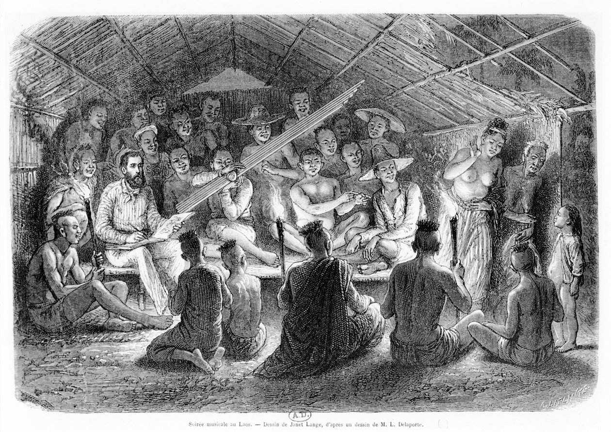Wieczór muzyczny w Laosie, 1867 autorstwa Louis Delaporte