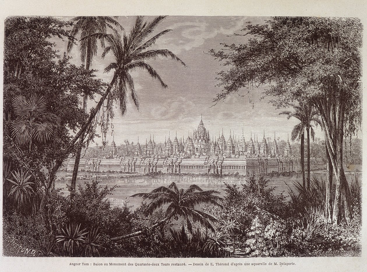 Widok Angkor Thom około 1870 r. - w „Podróży do Kambodży” Louisa Delaporte, Paryż autorstwa Louis Delaporte