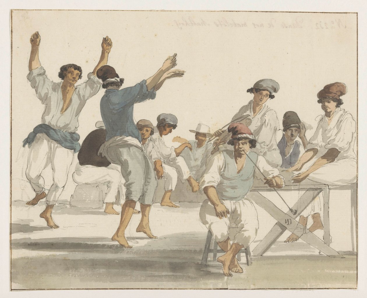 Dansende maltezer matrozen Taniec naszych żeglarzy maltańskich (tytuł na obiekcie) Podróże po Włoszech, Sycylii i Malcie - 1778 (tytuł serii) autorstwa Louis Ducros