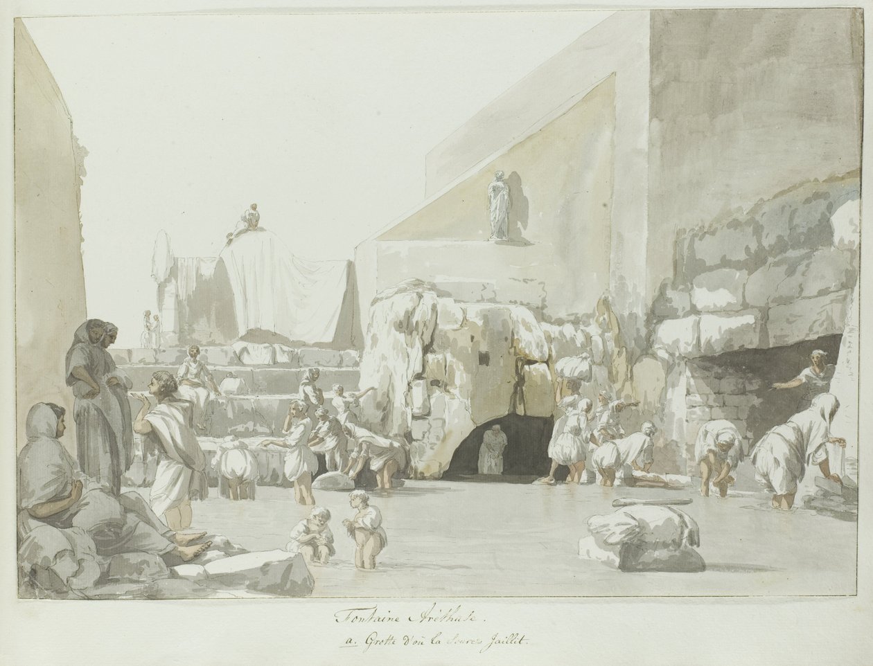 Fontein Arethuse z brązu Fontanna Aretuzy (tytuł na obiekcie) Podróże po Włoszech, Sycylii i Malcie - 1778 (tytuł serii) autorstwa Louis Ducros