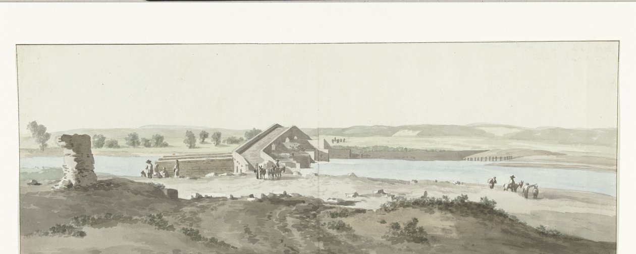 Most Gezicht op Canosa nad rzeką Ofanto w Apulii Widok na Pont de Canosa nad Ofanto (Aufidus) (tytuł na obiekcie) Podróż do Włoch, Sycylii i Malty - 1778 (tytuł serii) autorstwa Louis Ducros
