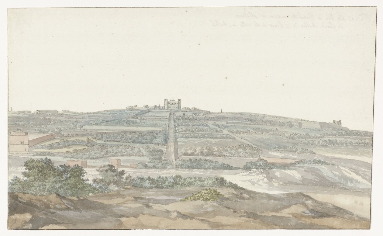 Widok na Pałac Wielkiego Mistrza Vedala, znajdujący się w Boschetto na Malcie Vue de Boschetto, maison de plaisance du Grand-Maître, à 2 lieus de la ville de Malthe (tytuł obiektu) Voyage en Italy i Sicile et à Malte - 1778 (tytuł serii) autorstwa Louis Ducros