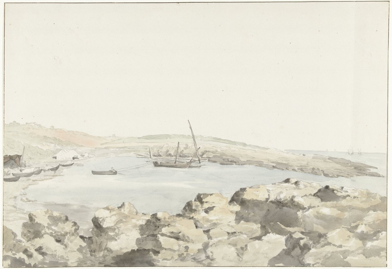 Gezicht op de haven van Luogo Vivo Widok na elewację portu Luogo Vivo Podróże po Włoszech, Sycylii i Malcie - 1778 (tytuł serii) autorstwa Louis Ducros